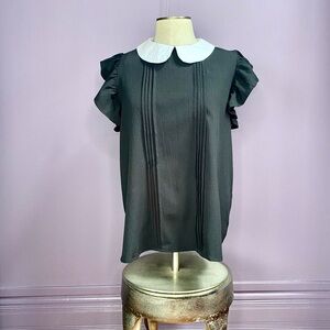 Wednesday Addams Black Blouse White Collar Ruffle Flounce Sleeve Front Womens M